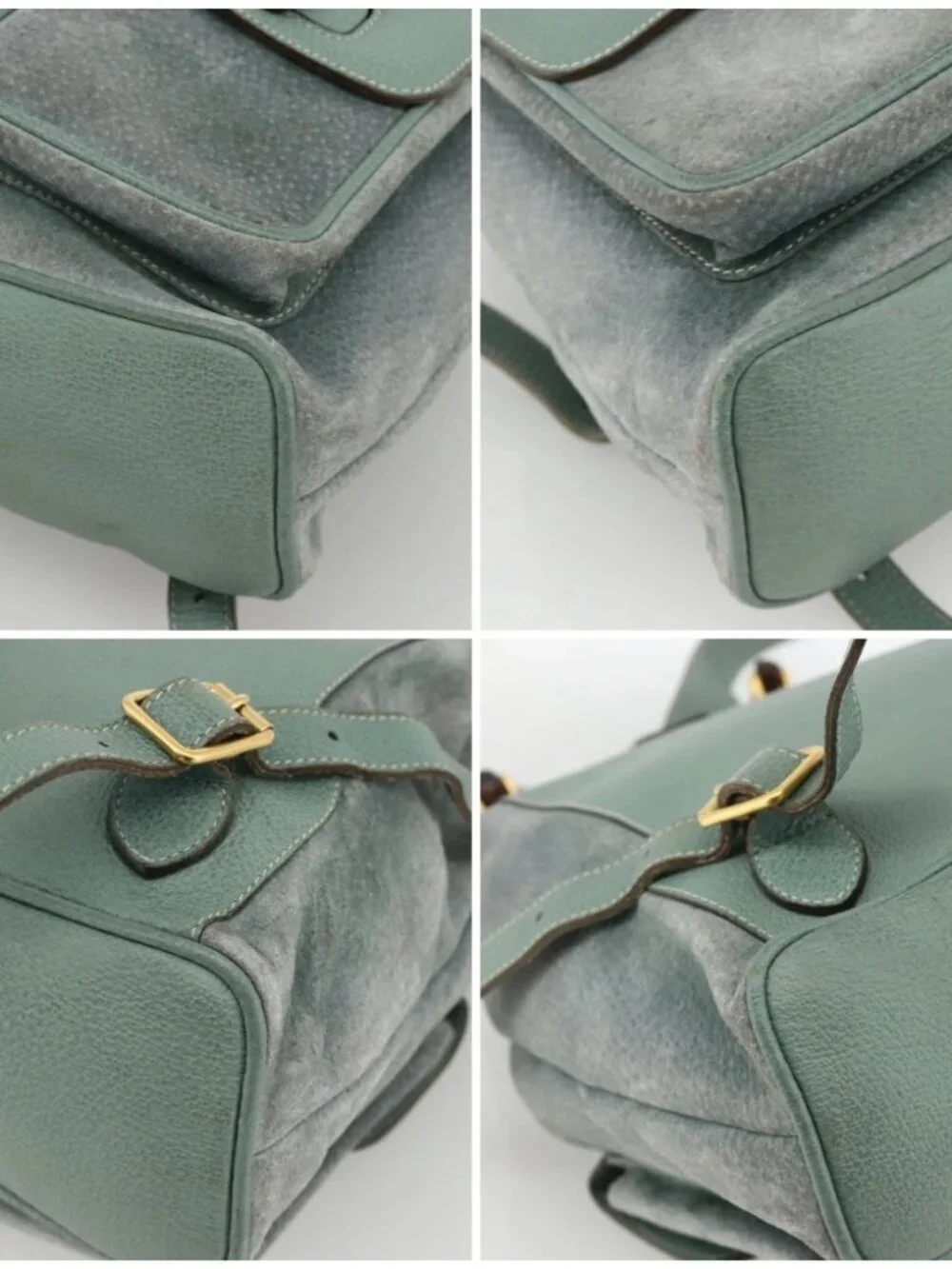 GUCCI Bamboo Backpack Suede Green Gold 003 2058 0016 Auth YKZ1452